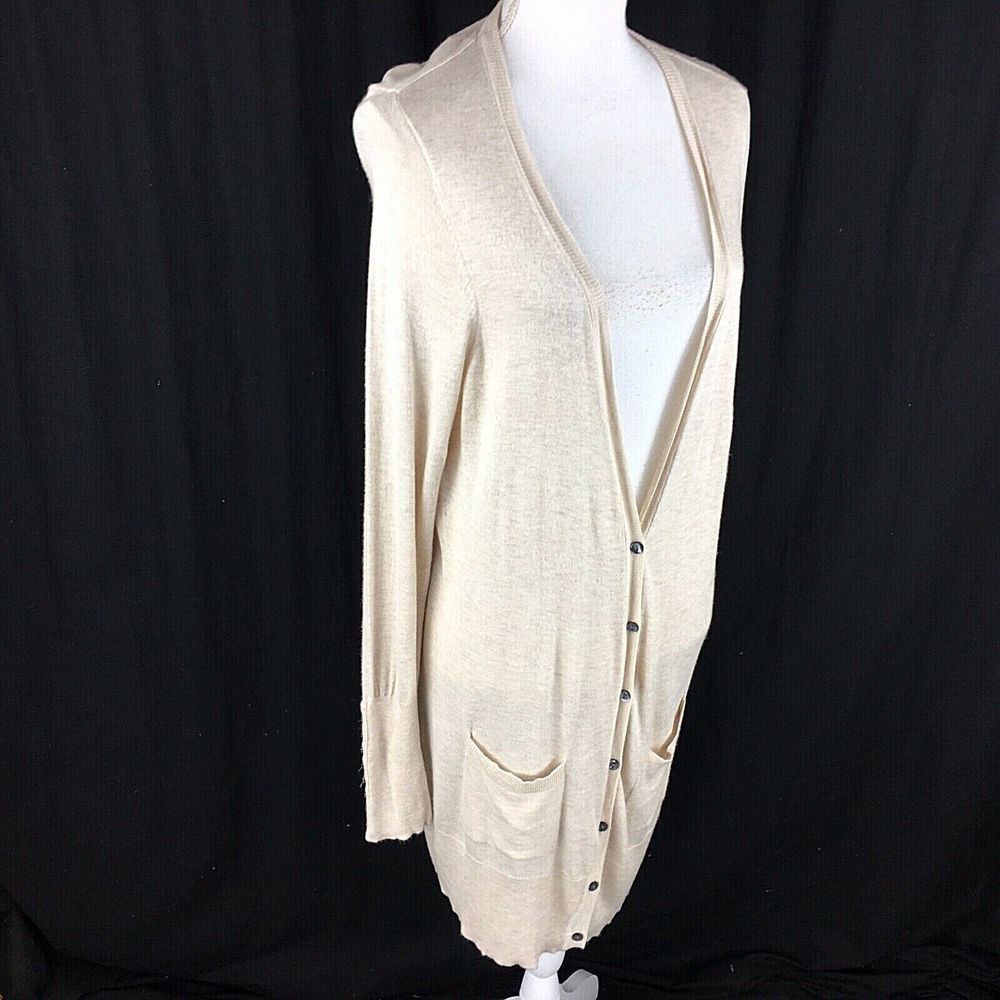Mark & Spencer‎ Womens Thin Long Cardigan Sweater UK 18 US 14 Beige Button Cuff